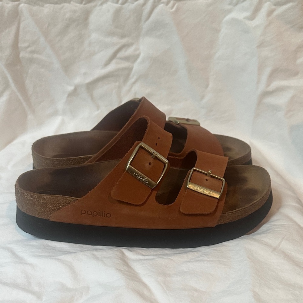 Papillio by Birkenstock Cognac Leather Double-Buckle Sandals
